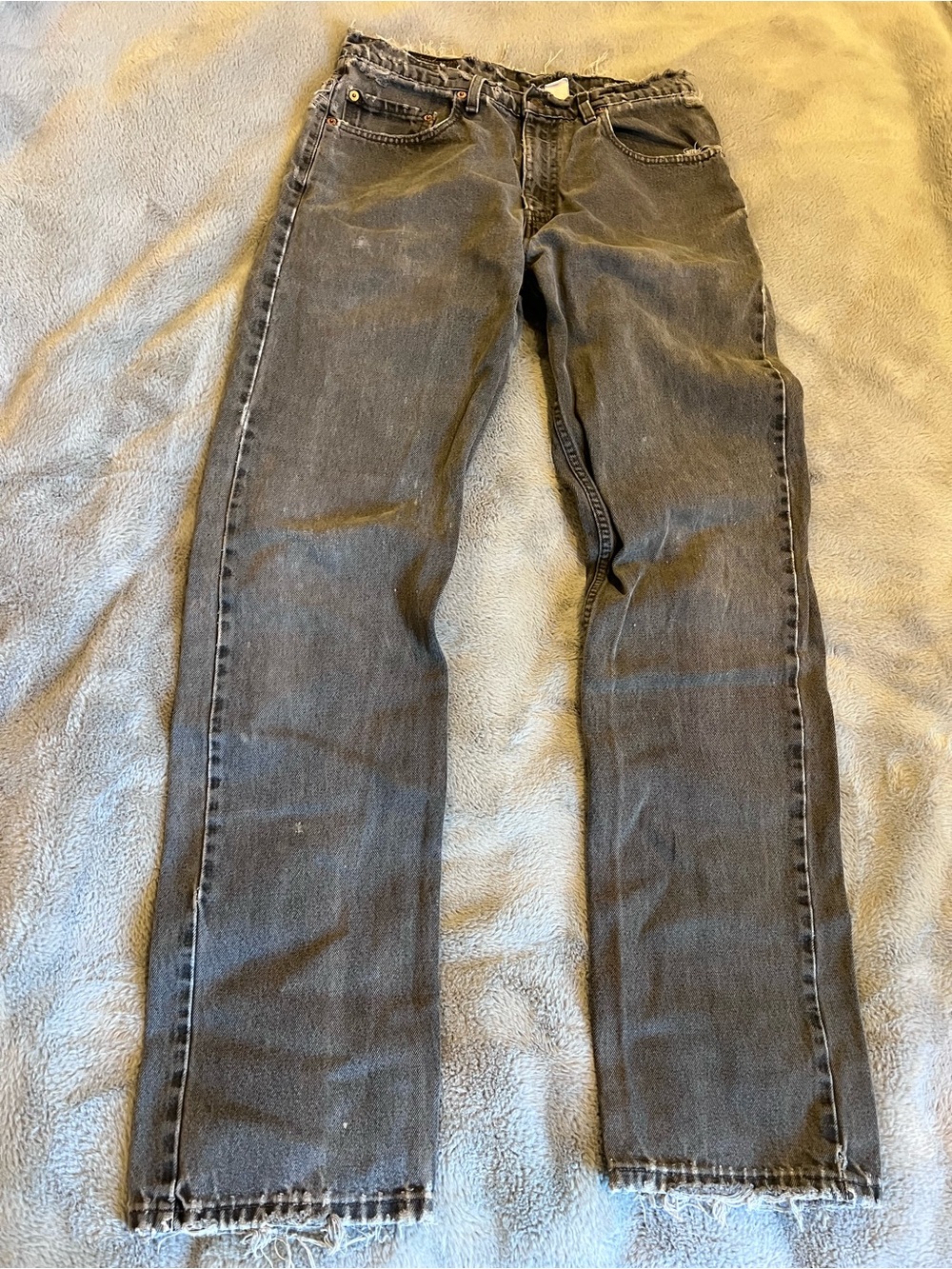 Levi's Men's Straight Jeans - Washed Black Distressed at Hem and Legs 33/34 505